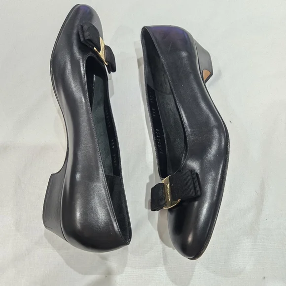 Salvatore Ferragamo Black Heels with Gold Buckle - Picture 6 of 8